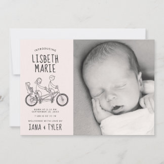 Stickfiguren op tandem fiets met baby zetel kaart