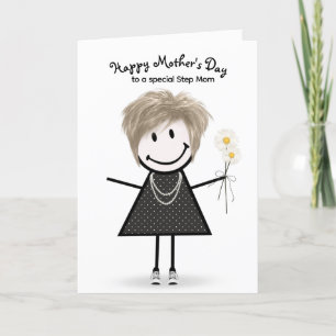 Stickfiguur meisje Moederdag voor stiefmoeder  Kaart