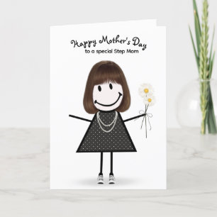 Stickfiguur meisje Moederdag voor stiefmoeder Kaart