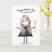 Stickfiguurmeisje voor Moederdag  Kaart (Gele Bloem)