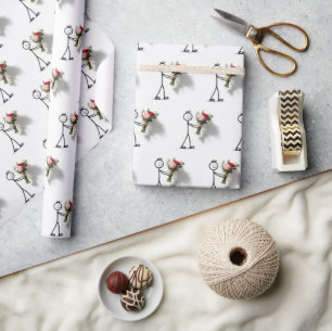 Stickman Met Rozenboeket Cadeaupapier