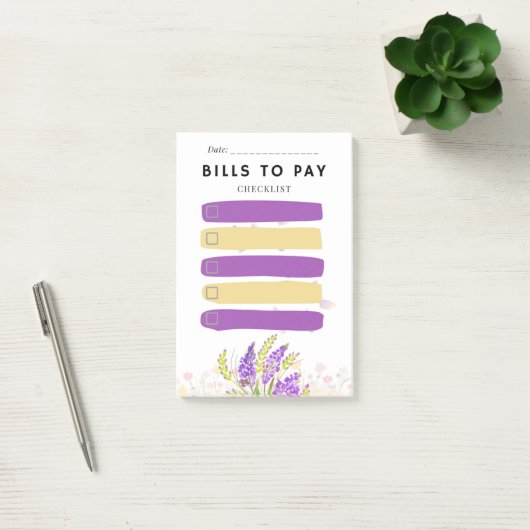 Sticky Note BILLS TO PAY Check box Purple Lavender (Kantoor)