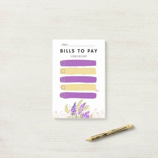 Sticky Note BILLS TO PAY Check box Purple Lavender (Op bureau)