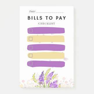 Sticky Note BILLS TO PAY Check box Purple Lavender