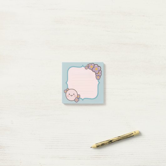 Sticky Note Sjabloon met delicate bloemen (Op bureau)