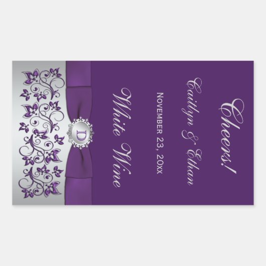 Sticule Étiquette Monogram Purple, Silver Floral (Devant)
