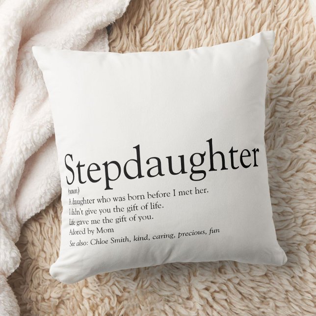 Stiefdochter Definitie Zwart en Wit Modern Kussen (Stepdaughter Definition Black and White Modern Throw Pillow)