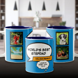 Stiefvader stiefpapa 4 foto grap boek blauw tweekleurige koffiemok