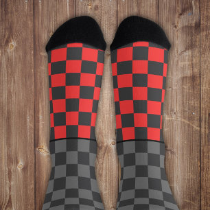 Stiekem Wild check grijs rood op grijs Sokken