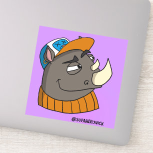 Stiekeme Neushoorn Kind Cartoon Karakter Sticker