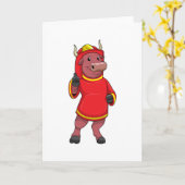 Stier als brandweerman met helm kaart (Gele Bloem)