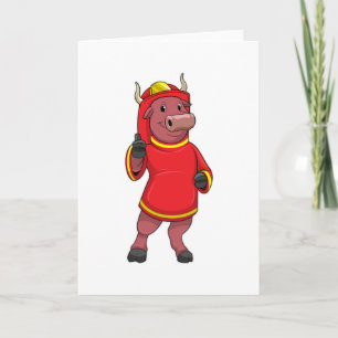Stier als brandweerman met helm kaart