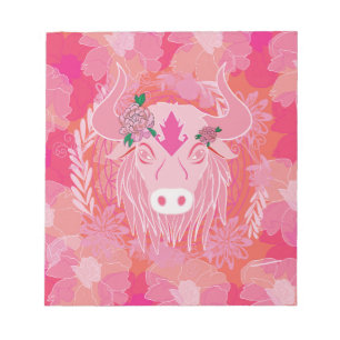 stier, bloem, blauw, mandala, zen, chakra notitieblok