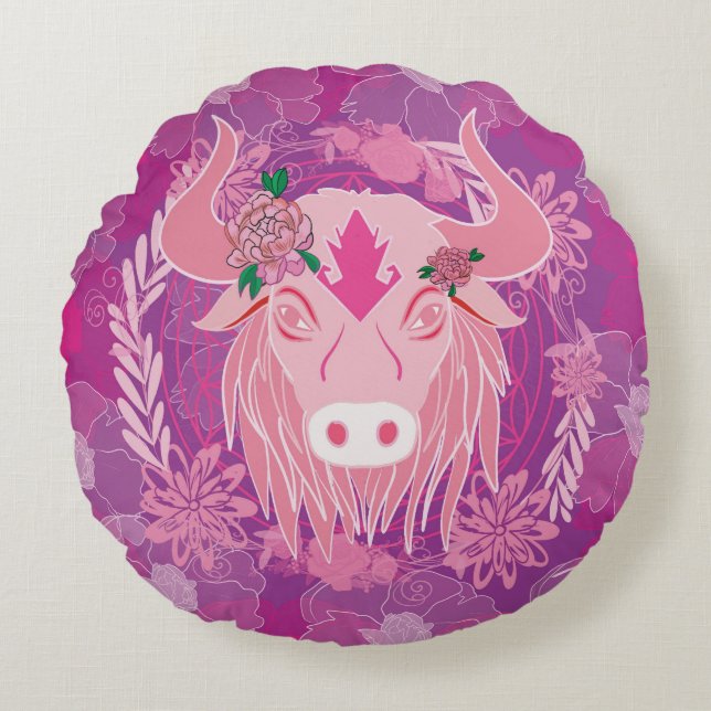 Stier bloem des levens rond kussen (Voorkant)
