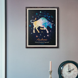 Stier Constellatie Dierenriem Waterverf Sterren St Poster