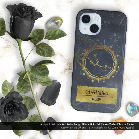 Stier Dark Zodiac Astrologie: Zwart en Goud Case-Mate iPhone Case