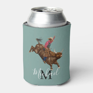 stier die een cowboy gebruikt blikjeskoeler