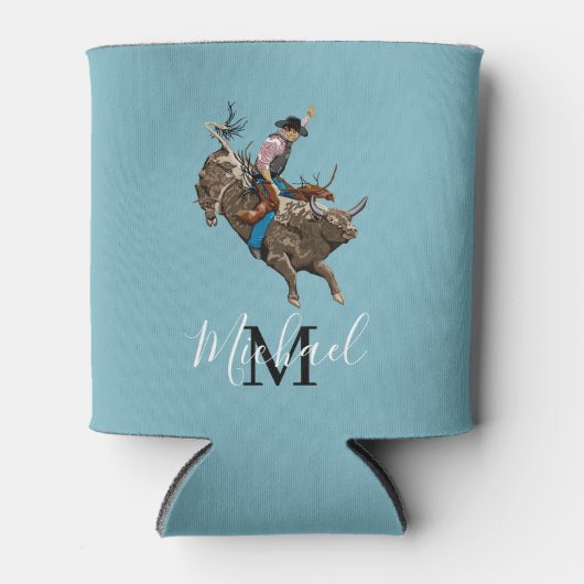 stier die een cowboy gebruikt blikjeskoeler (Voorkant)