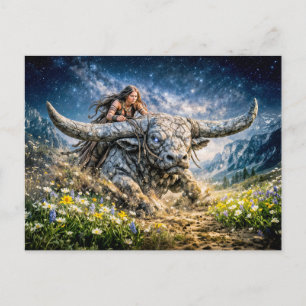 Stier Dierenriem rijdt op een mystiek gehoornd bee Briefkaart