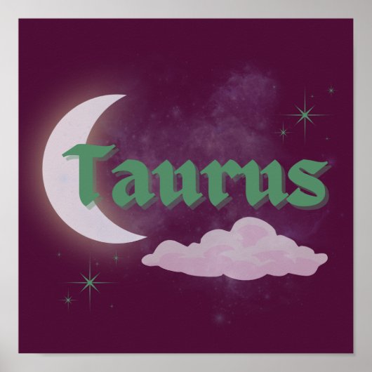 Stier Hemelse Maan Wolk Sterren Astrologie Kunst Poster (Voorkant)