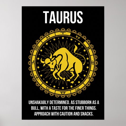 Stier - Horoscoop, Grappige Zodiac Teken Humor Poster (Voorkant)