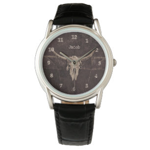Stier Schedel Western Country Bruin Beige Oud Rust Horloge