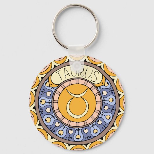 Stier Taurus Sternzeichen farbenfrohes Mandala Sleutelhanger (Voorkant)
