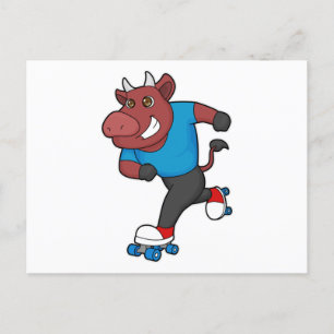 Stier tijdens inline schaatsen met rollerschaatsen briefkaart