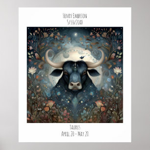 Stier Zodiac Astrologie Naam & Verjaardag Poster