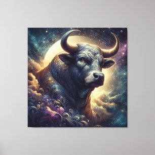 Stier Zodiac Kunst - Majestueuze Stier met Hemelli Canvas Afdruk