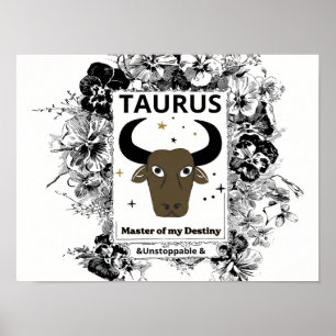 Stier Zodiac Meester van het Lot Bloemrijke Kunst Poster