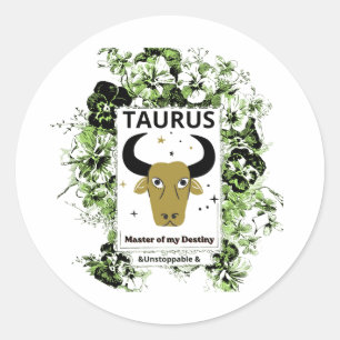 Stier Zodiac Meester van het Lot Bloemrijke Kunst Ronde Sticker