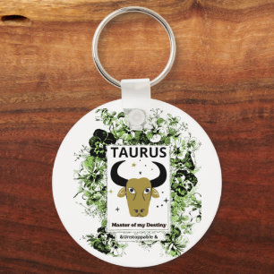 Stier Zodiac Meester van het Lot Bloemrijke Kunst Sleutelhanger