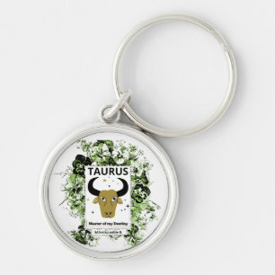 Stier Zodiac Meester van het Lot Bloemrijke Kunst Sleutelhanger