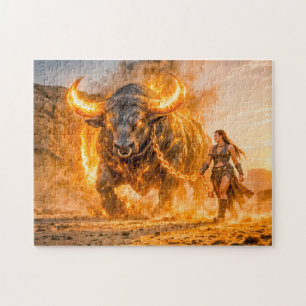 Stier Zodiac met Krijger die een Vurige Hemel leid Legpuzzel