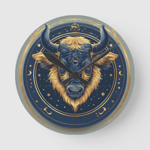 Stier Zodiac Stier Embleem Met Gouden Ring Ronde Klok