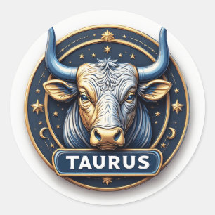Stier Zodiac Stier Embleem Met Gouden Ring Ronde Sticker