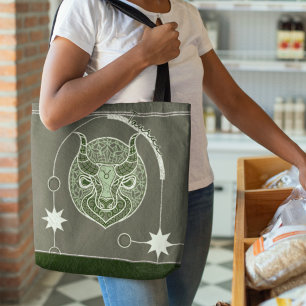 Stier Zodiac teken Groene en Witte Mandala Draagtas