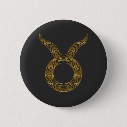 Stier Zodiac - Tribal Gold Ronde Button 5,7 Cm (Voorkant)