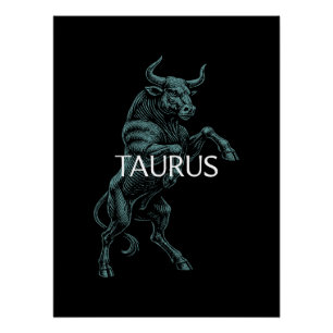 Stier Zodiac – Vintage Stier in Teal op Zwart Perfect Poster
