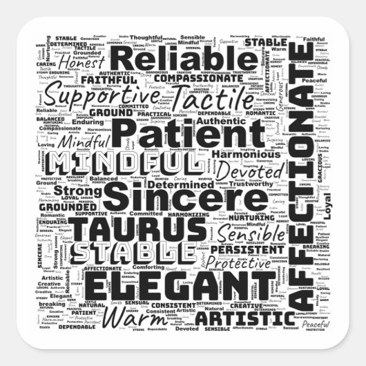 Stier Zodiac Word Cloud Inspiratie Vierkante Sticker (Voorkant)