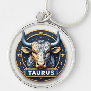 Stier Zodiacus Stier Embleem Met Gouden Ring Sleutelhanger
