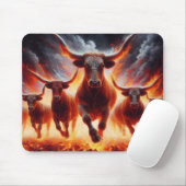 Stieren laden door een vurig landschap muismat (Met muis)
