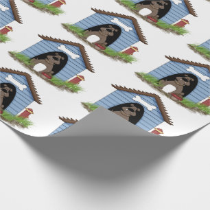 stierenhond in een hondenhuis met hydrant cadeaupapier