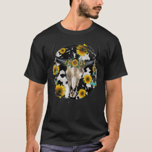 Stierenschedel Luipaard Koehuid Zonnebloem Western T-shirt