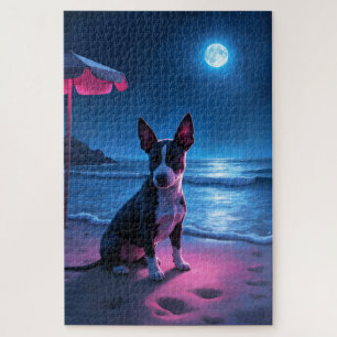 Stierenterriër Neon Strand Nacht Scène Legpuzzel