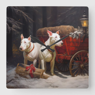 Stierterriër Sneeuw Slede Kerst Decoratie Vierkante Klok