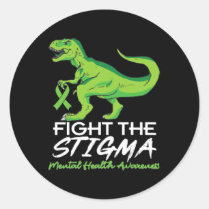 Stigma Mental Health Awareness Lime Groene Dinosau Ronde Sticker