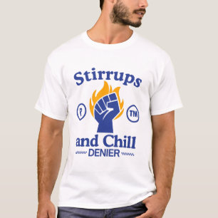 Stijgbeugels en chill denier t-shirt
