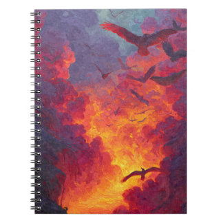 Stijgende Vogels Vurige Sunset Sky Art Notitieboek